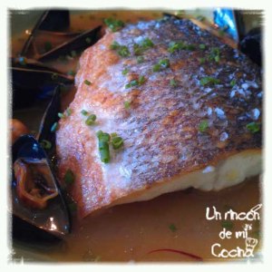 lubina con sopitas de mejillon